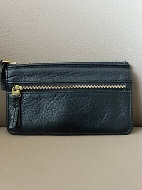 Fossil Preston Wallet Black Leather Flap Zipper Pebbled
